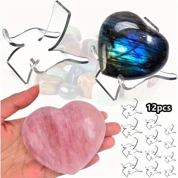 Acrylic Display Stands 12-Pack, Clear Rock Holders for Crystals, Geodes & Minerals in Multiple Sizes