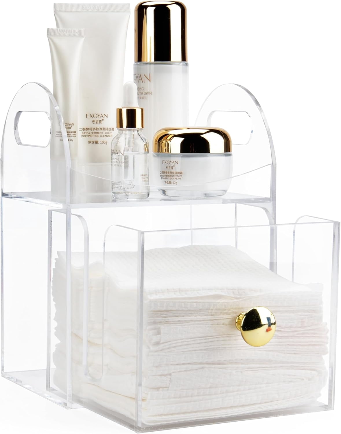 Sumnacon Glass Disposable Face Towel Holder - With Drawer, Gold Frame, For Bathroom Vanity Countertop - View #8