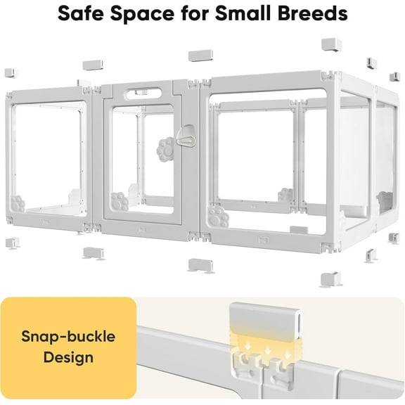 Acrylic Dog Pen Indoors, Puppy Playpen with Door for Small Dogs Puppies, Transparent Plastic Pet Playpen Cage Fence Crate Kennel for Kitten Rabbit Bunny Ferret etc (White-2 Panels)