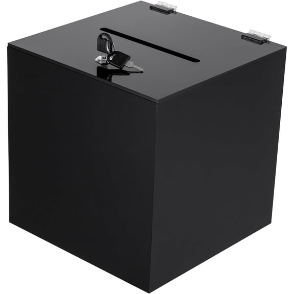 Acrylic Donation Box, 10" X 10" X 10" Ballot Suggestion Box with Lock & 2 Keys, Raffle Voting Box with Slot for School Conference Fundraising (Black)