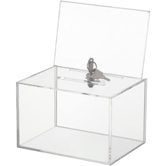 Acrylic Donation Box for Fundraising, Clear Suggestion Box with Slot and Lock, Thickened Ballot Boxs for Charity Tip Collection, Plastic Storage Container with Sign Holdertransparent