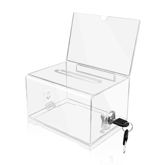 Acrylic Donation Box with Lock, Ballot Box with Sign Holder Safe Suggestion Box Storage Container for Voting, Fundraising, Raffle Box, Bar 6.2" x 4.6" x 4.0"
