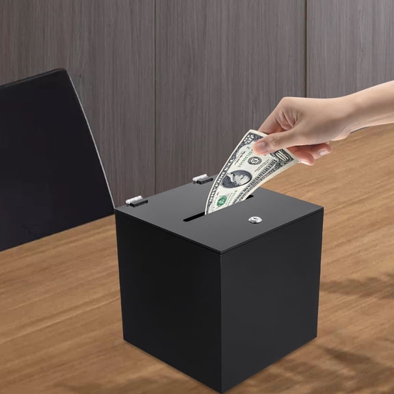 Acrylic Donation Box with Lock & Keys Secure, Durable, Large Capacity for Fundraising, Voting, and Events Easy To Use, Portable, Free Standing Tabletop Use, 10x10x10 Inches