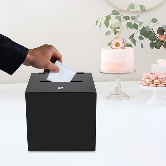 Acrylic Donation Box, Suggestion Box with Lock, Money Storage Container Black
