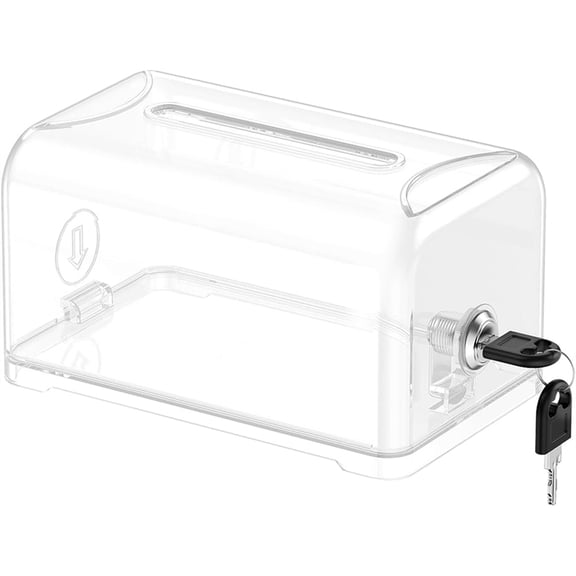 Acrylic Donation Box for Fundraising, Clear Suggestion Box with Slot and Lock, Desktop Ballot Boxes Tip Jar