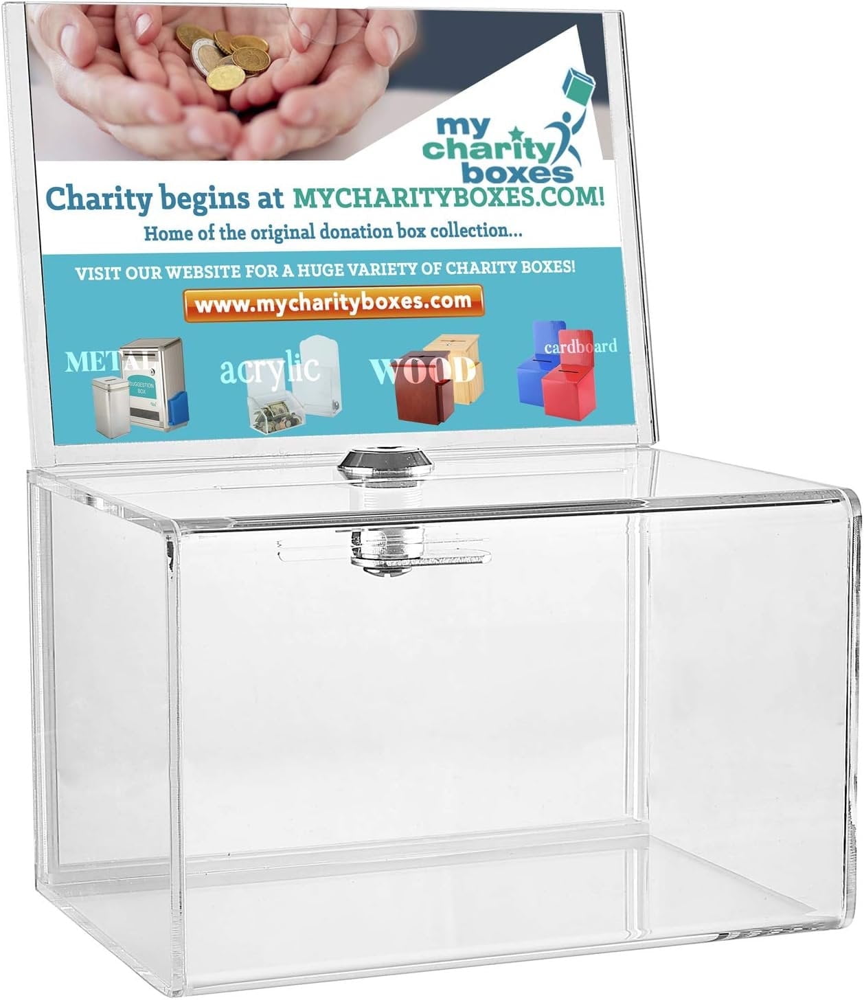 Clear Acrylic Lockable Wall Mounted Donation Box with Display