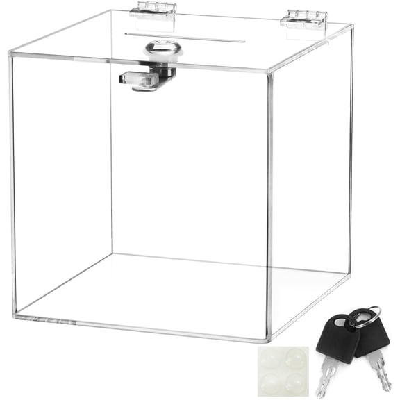 Acrylic Donation & Suggestion Box 6x6x6 Inches Clear Lockable Design for Office, Event & Counter Use
