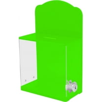 Acrylic Donation Suggestion collection Box For Fundraising Wall mounted Or Retail Countertop Tip Box with curved edges back wall display area 10 x 6 inches, Lock With set of keys Neon Green