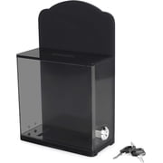 Acrylic Donation Suggestion collection Box Pre Drilled Holes For Wall mounted Or Retail Countertop Tip Box with Curved edges back wall display area 10 x 6 inches, Lock With set of keys Black