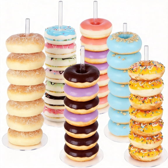 Acrylic Donut Stand 6-Pack - Clear Bagel Holder & Dessert Display Tower, Reusable Doughnut Stands for Party Dessert Tables, Weddings, Birthdays, Baby Showers, & Christmas