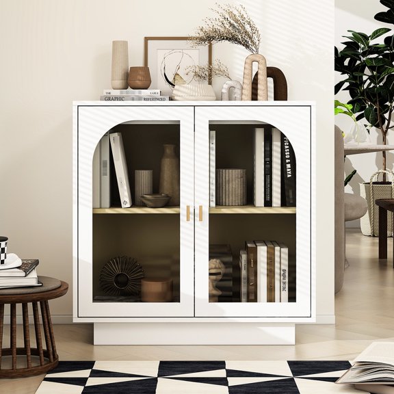 Acrylic Door Storage in Living Areas | Easy Storage and View | Particle Board with Melamine Treatment and Light Door | Non-slip Feet to Avoid Floor Scratches