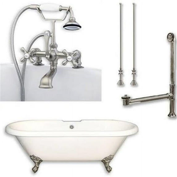 Acrylic Double Ended Clawfoot Bathtub - Brushed Nickel - 70 x 30 in.