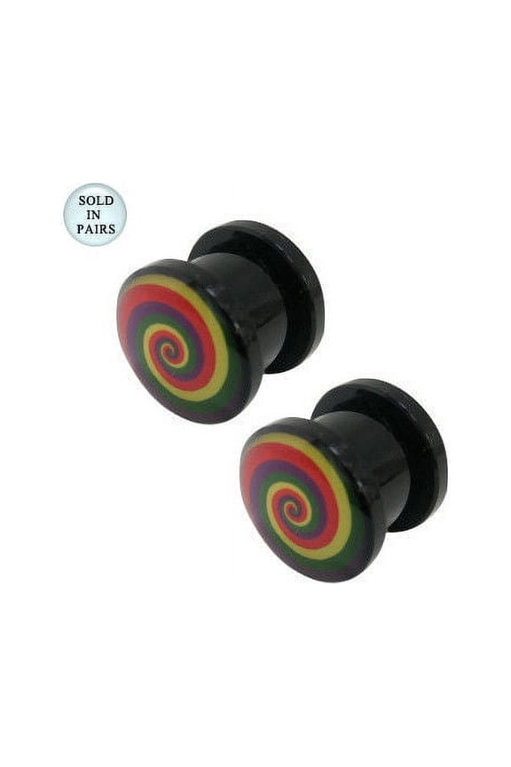 Acrylic Double Flared Ear Plugs with Rainbow Spiral Logo - 10 Gauge to 00G