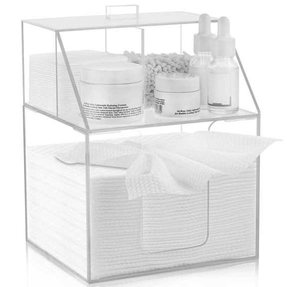 Acrylic Double Layer Disposable Face Towel Storage Box, Compatible with Clean Skin Club Clean Towel XL, Cotton Pads & Swabs