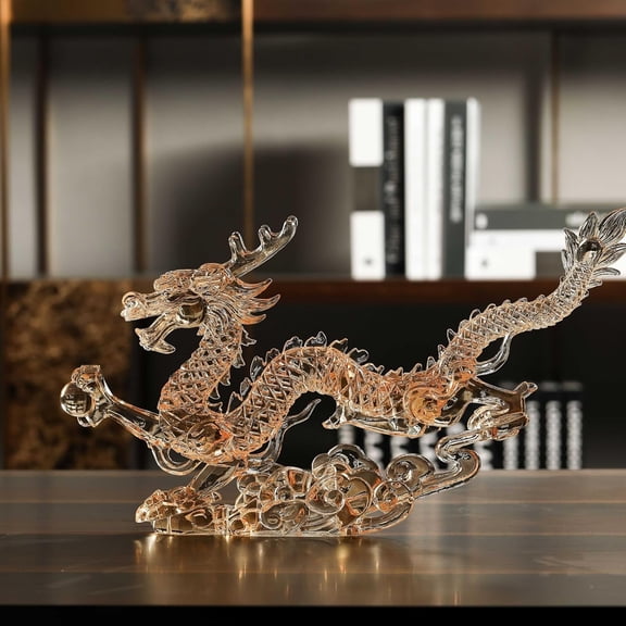 Acrylic Dragon Decor Mascot Zodiac Feng Shui Asian Dragon Chinese Loong Statue Business Leadership Office Living Room Cabinet Present Amber