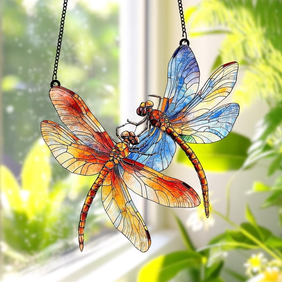 Acrylic Dragonfly Window Hanging, Faux Stained Glass Dragonfly Suncatcher for Nature Lover, Dragonfly Ornament, Insect Wall Art