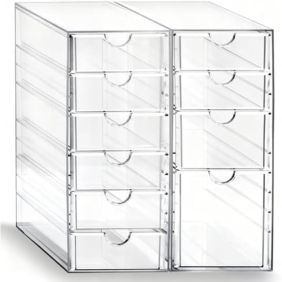Acrylic Drawer Makeup Organizer with 10 Drawers, Set of 2 Office Desk Organizers Accessories, Clear Stackable Storage Drawers for Vanity, Countertop, Craft, Jewelry, Art Supply Organization