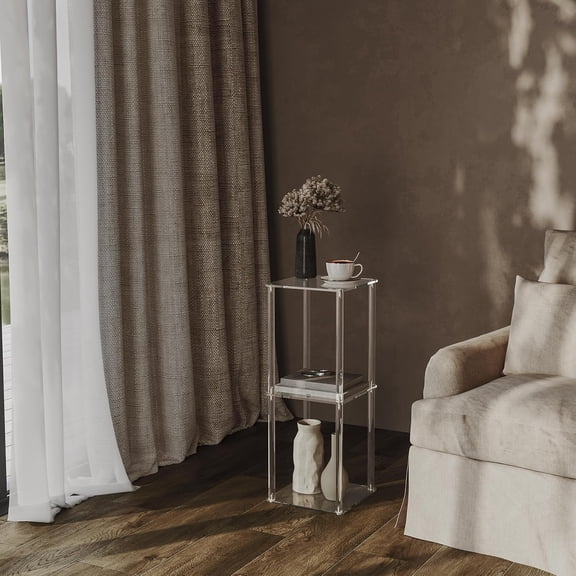Acrylic Drink Table for Small Spaces, 10 Inch Square Side End Table Modern Minimalist Design Easy Assembly for Living Room Sofa Bedroom