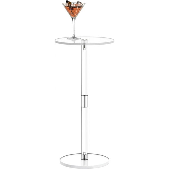 Acrylic Drink Table for Small Spaces, 10" L x 10" W x 21.3" H, Drink Side/End Table for Living Room, Round, Easy Assembly, Clear