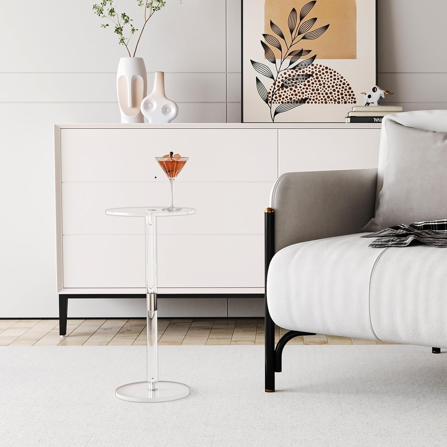 Acrylic Drink Table for Small Spaces, 10" L x 10" x 21.3" H, Round Side ...