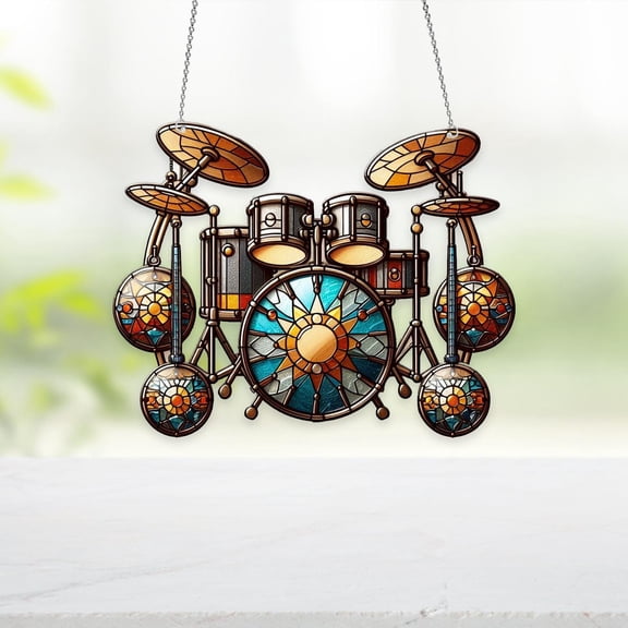 Acrylic Drum Set Suncatcher, Music Lover Gift For Drummer, Band Room Window Decor