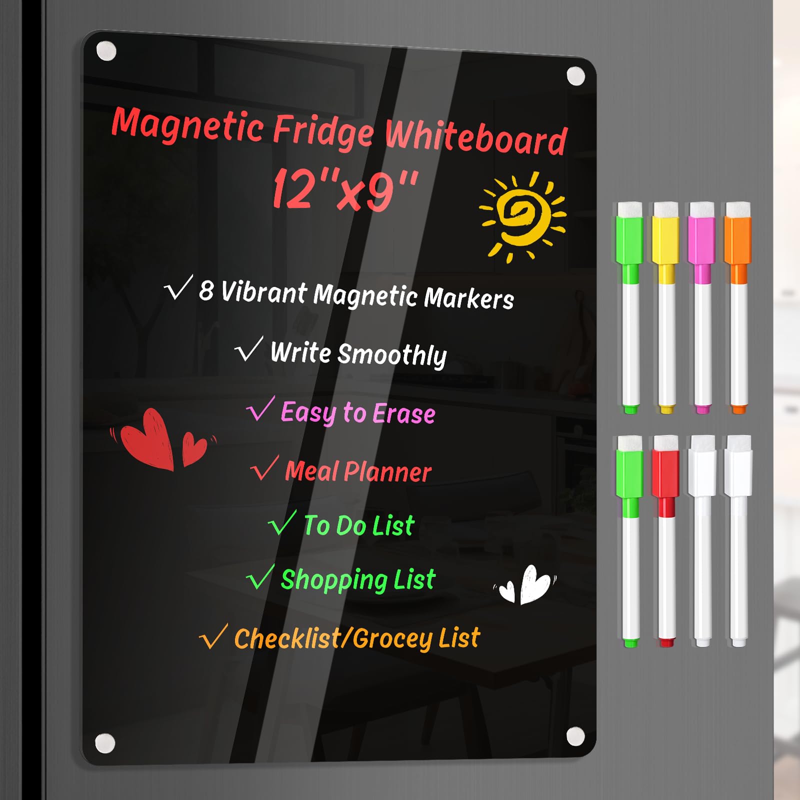Acrylic Dry Erase Blackboard for Fridge Meal Planner Menu Board for