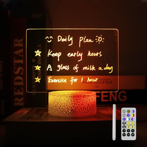 Acrylic Dry Erase Board with 7-Color Light, Clear Desktop Note Memo Board with Remote and Timer, Dimmable 3D Touch Control Night Light for Creative Message Board Study and Work