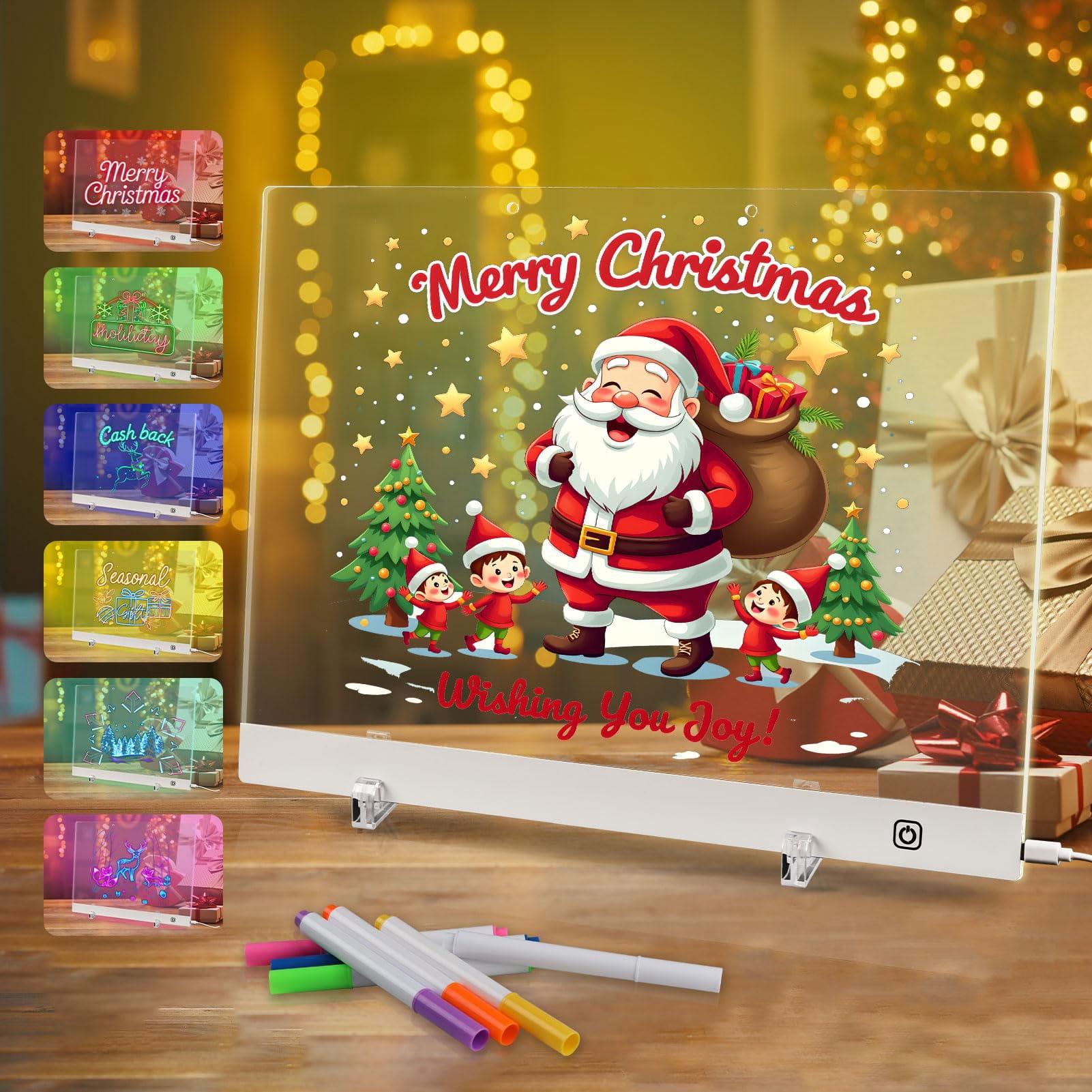 15.74"x11.8" Acrylic Dry Erase Board Calendar with Light, LED Note Board with 6-Color Neon Glow Memo Monthly Planning Board for Gift/Room/Office/Wall with Stand, 7 Markers