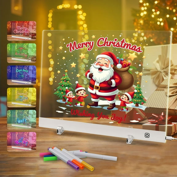 15.74"x11.8" Acrylic Dry Erase Board Calendar with Light, LED Note Board with 6-Color Neon Glow Memo Monthly Planning Board for Gift/Room/Office/Wall with Stand, 7 Markers