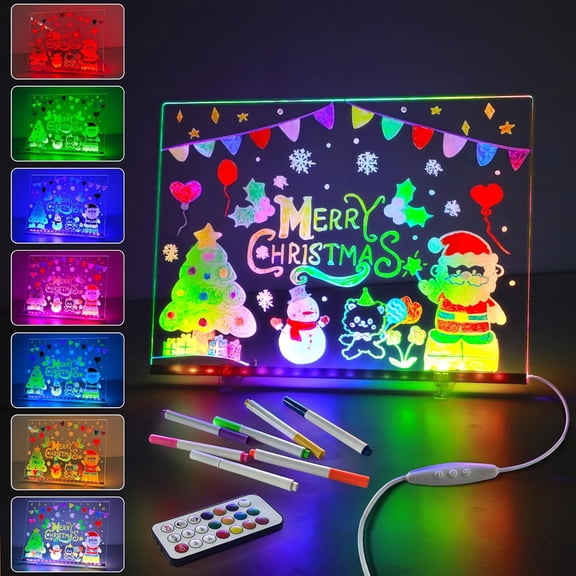 Acrylic Dry Erase Board with Light, 13.7"x10" 15 Colors LED Note Board with Remote & 366 Modes, Dimmable Light Up Message Board Desktop Memo Board, LED Drawing Board for Kids Girls Boys Teen