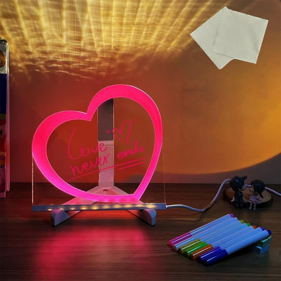 Acrylic Dry Erase Board with Light 7.87x7.87x0.11in Light up Drawing Board with Stand as a Glow Memo LED Letter Message Board Note Glass Led Board White Board with Pen for Office School Home