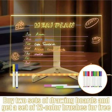 Kids Drawing Light Board Acrylic Message Board With LED Lights - 11.8x7.9 Inch Light Up Dry Erase Board With Stand & 7 Color Pens Led Message Board