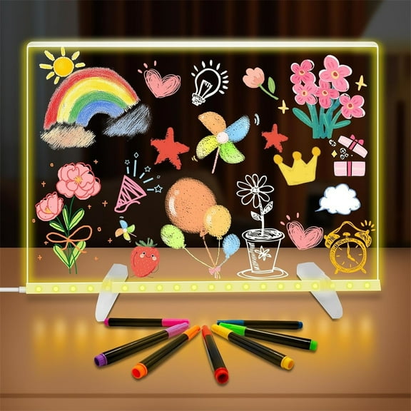 Acrylic Dry Erase Board with Light,LED Note Board with Colors,11.8 X 7.9 Light up Dry Erase Board with Adjustable Stand Glow Memo Creative Rewritable Message Board DIY Painted Light Board