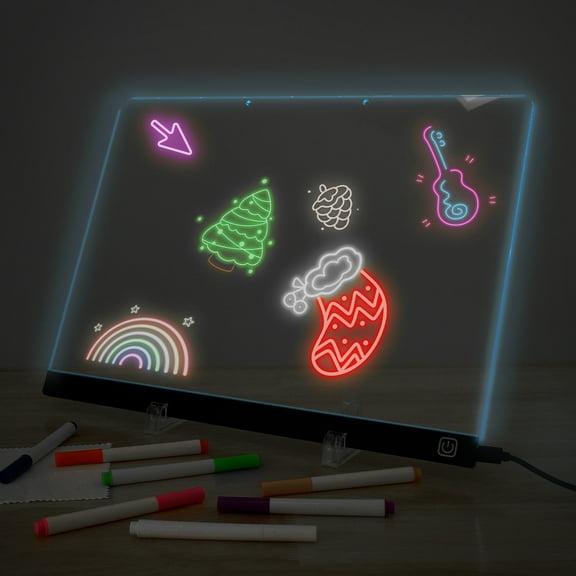 Acrylic Dry Erase Board with Light and Stand Clear Light Up Dry Erase Board Reusable LED Note Board Multipurpose Glowing Acrylic Message Board with 7 Colors Pens for Room Store