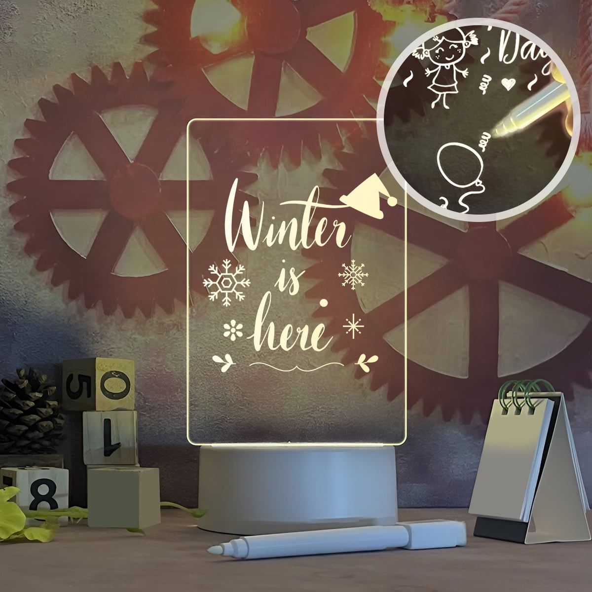 Acrylic Dry Erase Board, Reusable LED Light up Message Board with Stand