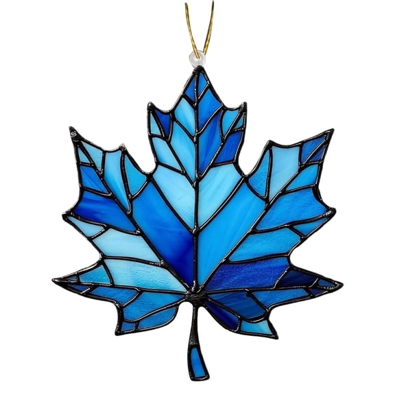 Acrylic-Dyed Maple Leaves for Hanging in the Window, Plastic Fall Leaf Ornament, Wall Art Panel, Thanksgiving Festival Party Supplies, Blue
