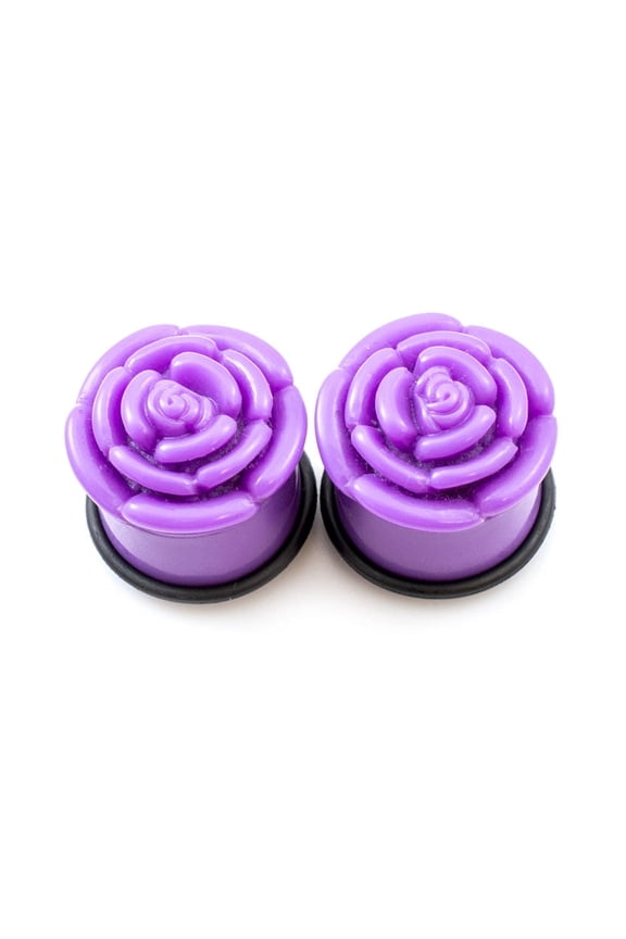 Acrylic Ear Plugs with Roses Design and O ring Multiple Sizes Available