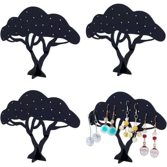 Acrylic Earring Display Organizer Stand 4 Pack Black Tree Shaped Hanging Jewelry Display Holder Pegboard Rack for Stud Earrings Women Jewelry Display Storage 1.39 x 5.94 x 4.52 Inches diy
