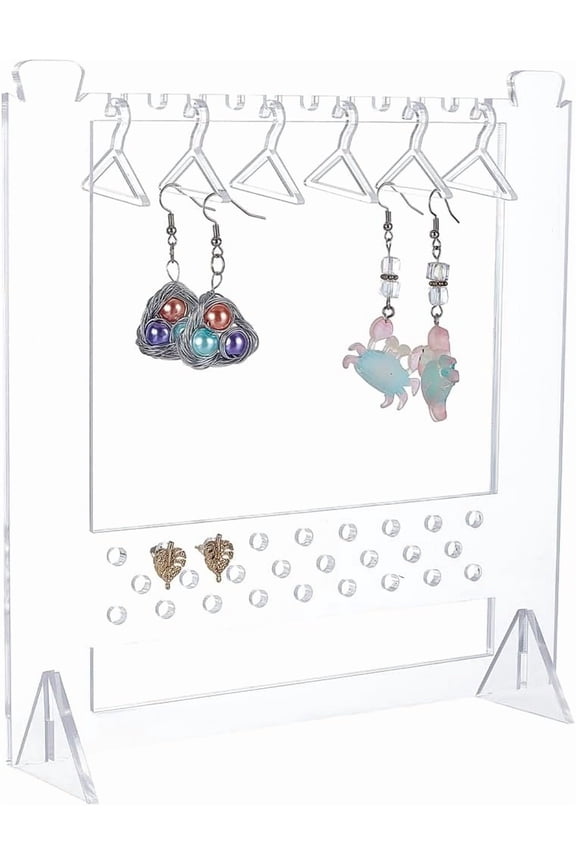 Acrylic Earring Display Stands Clothes Hanger Shaped Earring Organizer Holder with 6pcs Clear Hangers Clear Finish Product: 20x4.9x20.7cm