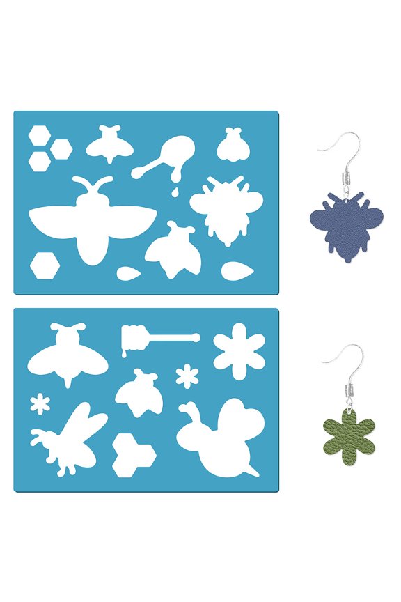 Acrylic Earring Handwork Template Card Leather Cutting Stencils Deep Sky Blue Bees Pattern 130x90x2mm 2pcs/set