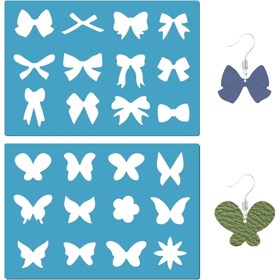 Acrylic Earring Handwork Template Card Leather Cutting Stencils Deep Sky Blue Bowknot Pattern 130x90x2mm 2pcs/set