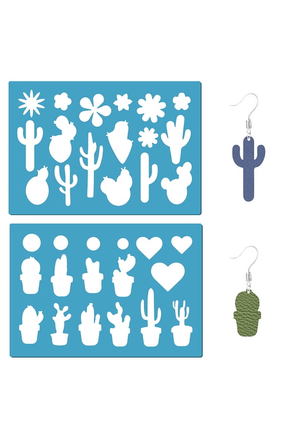 Acrylic Earring Handwork Template Card Leather Cutting Stencils Deep Sky Blue Cactus Pattern 130x90x2mm 2pcs/set