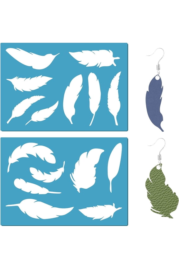 Acrylic Earring Handwork Template Card Leather Cutting Stencils Deep Sky Blue Feather Pattern 130x90x2mm 2pcs/set DIY