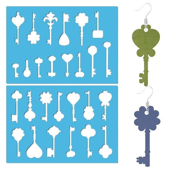 Acrylic Earring Handwork Template Card Leather Cutting Stencils Deep Sky Blue Key 130x90x2mm 2pcs/set DIY