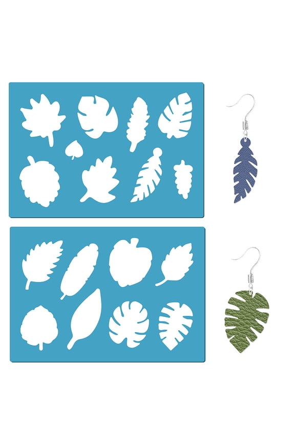 Acrylic Earring Handwork Template Card Leather Cutting Stencils Deep Sky Blue Leaf Pattern 130x90x2mm 2pcs/set for DIY