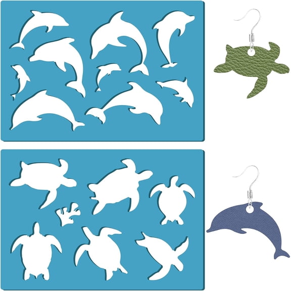 Acrylic Earring Handwork Template Card Leather Cutting Stencils Deep Sky Blue Ocean Themed Pattern 130x90x2mm 2pcs/set
