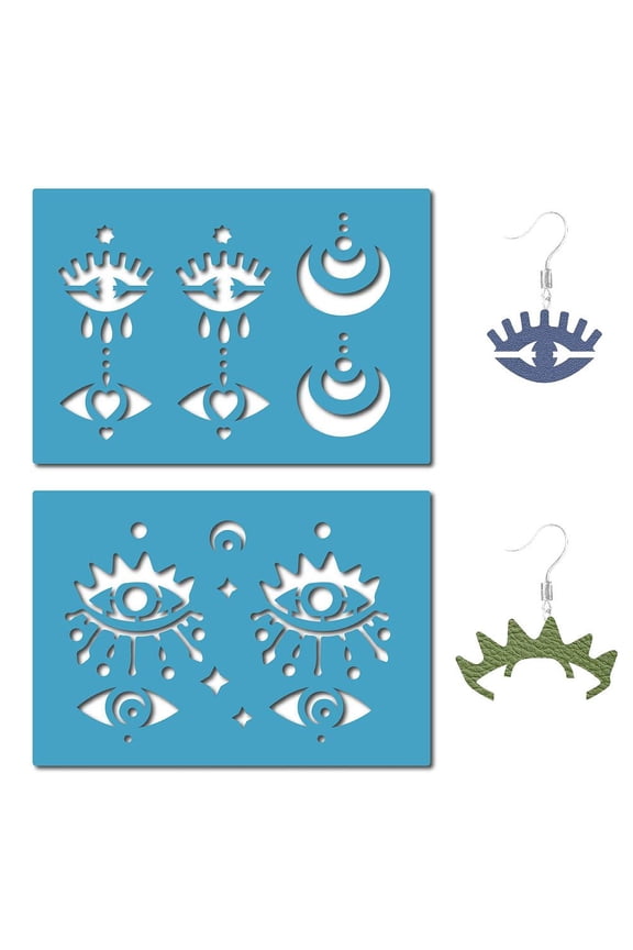 Acrylic Earring Handwork Template Card Leather Cutting Stencils Deep Sky Blue Pattern 130x90x2mm 2pcs/set