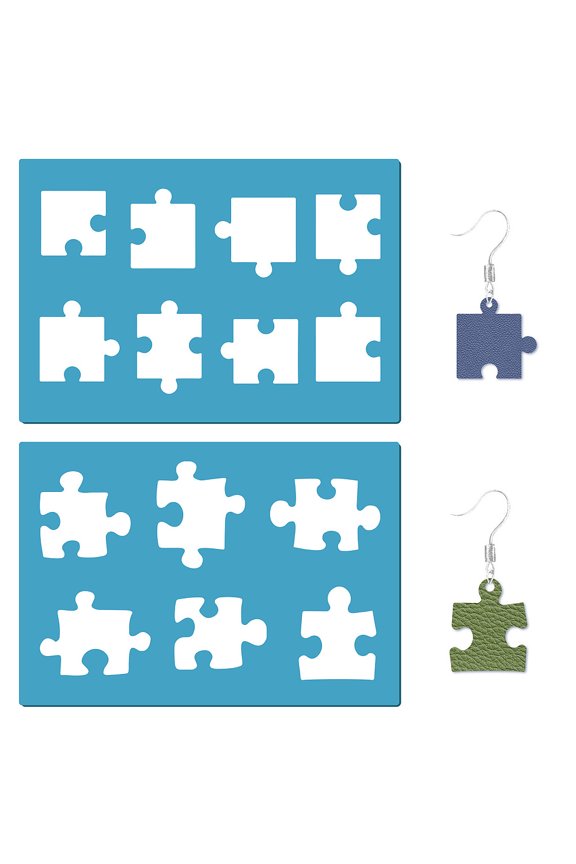 Acrylic Earring Handwork Template Card Leather Cutting Stencils Deep Sky Blue Puzzle Piece 130x90x2mm 2pcs/set
