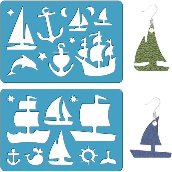 Acrylic Earring Handwork Template Card Leather Cutting Stencils Deep Sky Blue Sailboat 130x90x2mm 2pcs/set DIY