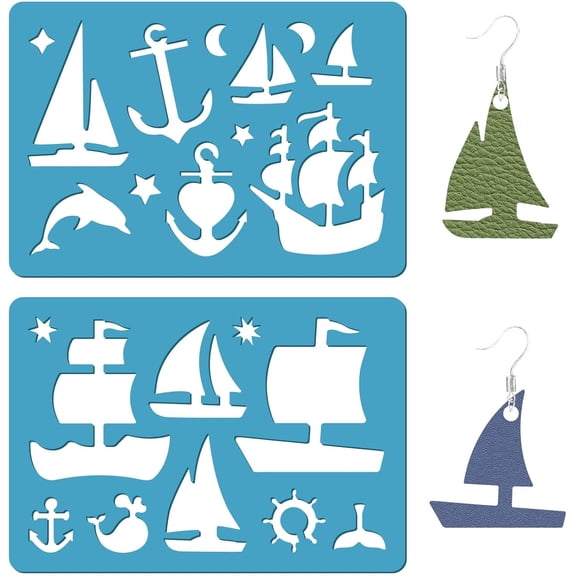 Acrylic Earring Handwork Template Card Leather Cutting Stencils Deep Sky Blue Sailboat 130x90x2mm 2pcs/set for DIY